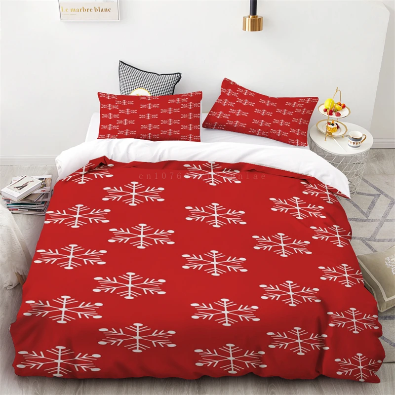 2024 New Duvet Cover Christmas Snowflake Buffalo Plaid Three-piece Set One Quilt Cover Two Pillowcases Single Double Bed