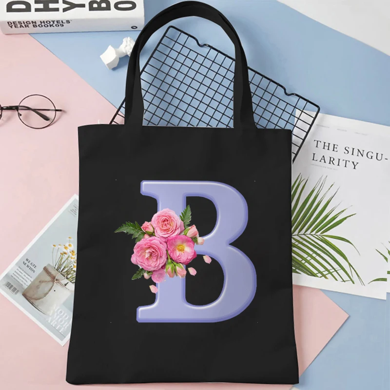 Flower 26 Alphabet Tote Bag Women Large Capacity Shoulder Bag Rose Letters Shopping Bags Female Bacherlette Party Commuter Bag