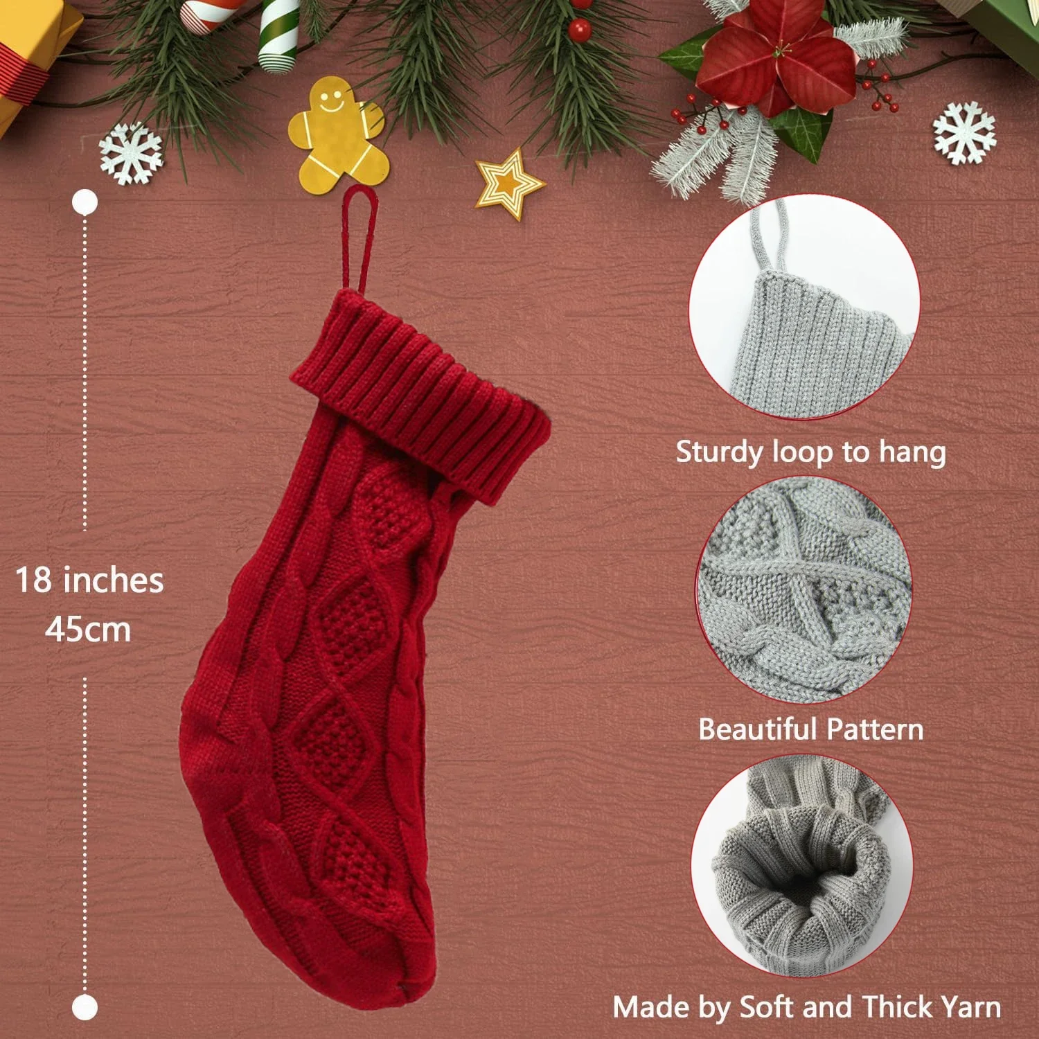 Gray Knit Christmas Stockings,Festive Tree Ornament,Gift Hanging Decor,Perfect for Christmas Party and Home Decor image 4