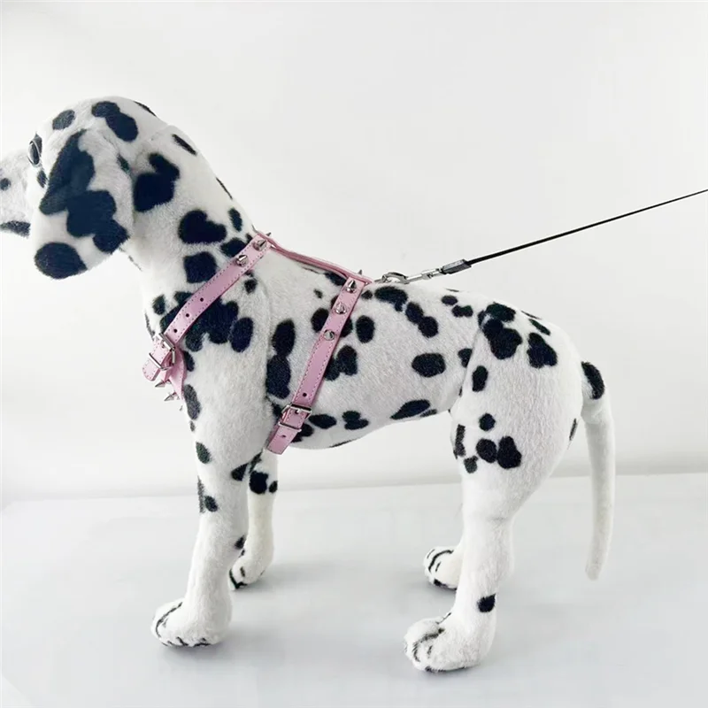 A01F-Spiked رصع الجلود جرو الكلب تسخير سترة للسلالات الصغيرة الكلب المقود طوق بكلاب 1 قطعة الوردي #6