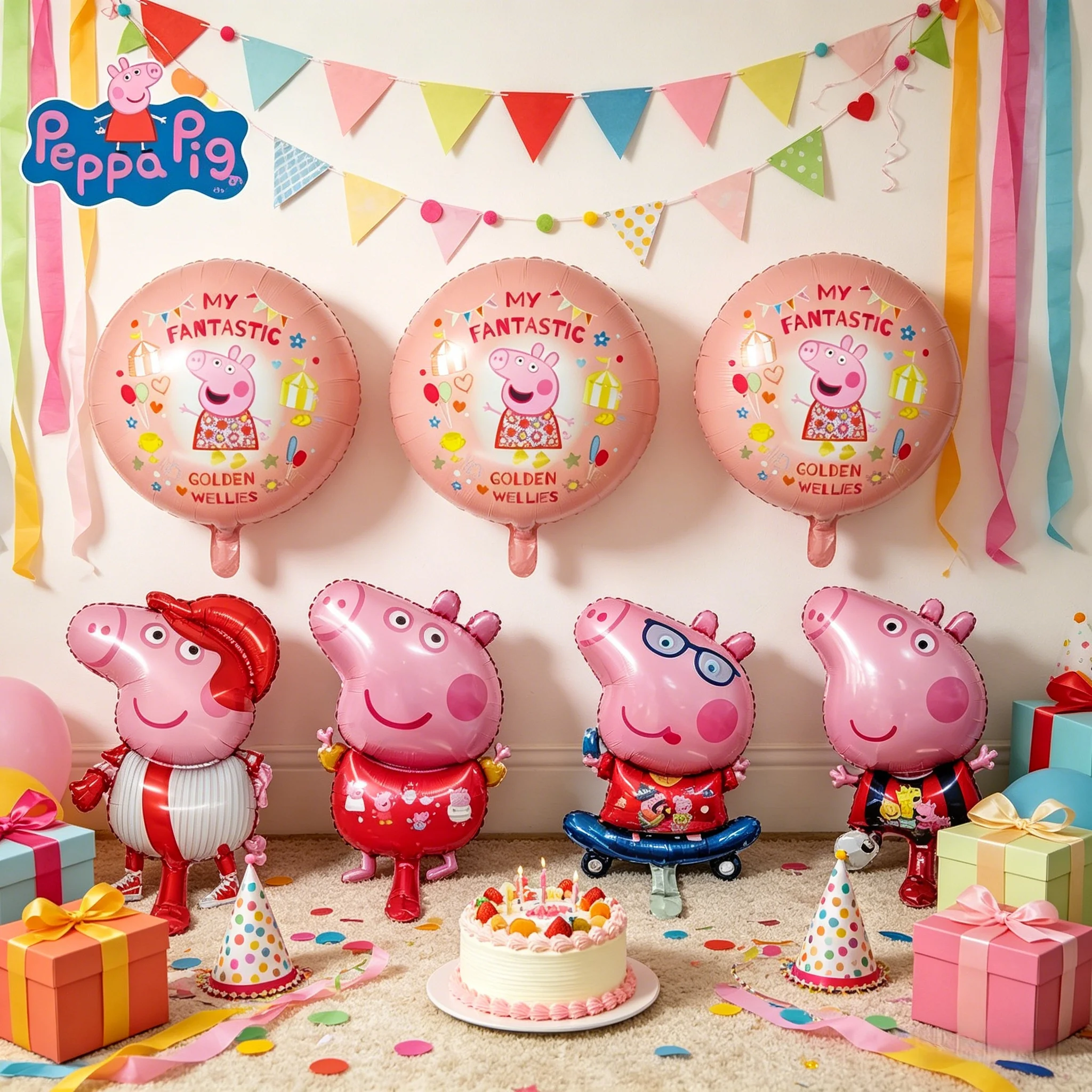 Set de 7/8 Globos Deportivos con Temática de Peppa Pig, Globos Redondos de Dibujos Animados para Decoración de Fiestas de Cumpleaños