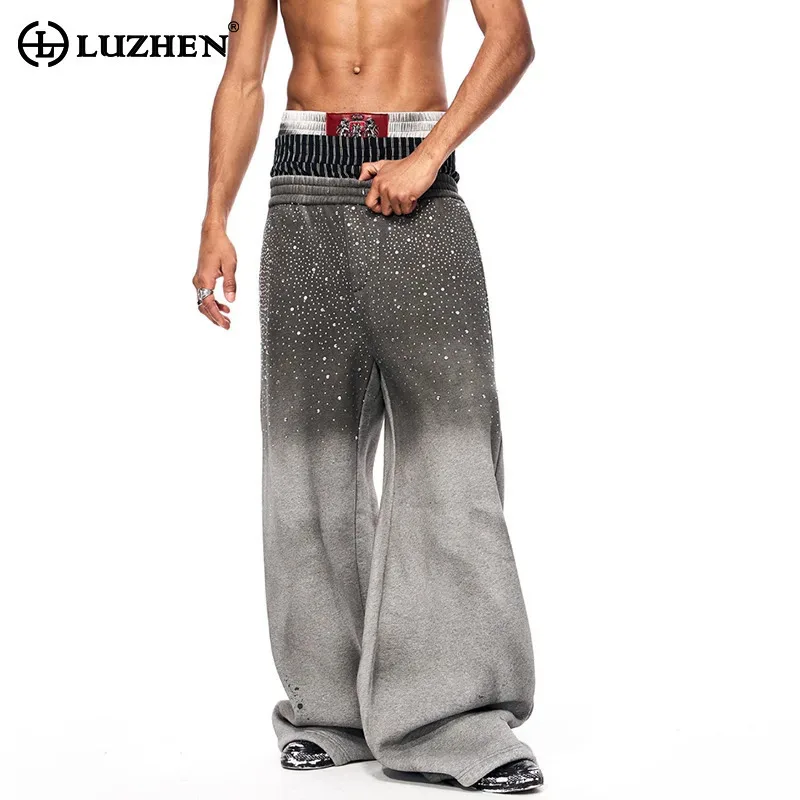 

LUZHEN 2025 New Trendy Color Contrast Gradient Washed Straight Casual Pants Men Sequin Patchwork Baggy Street Sweatpants JY5213