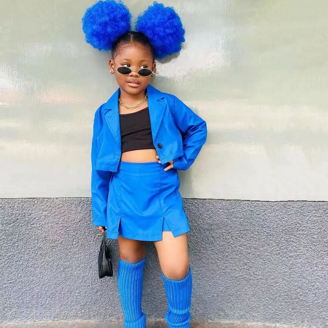 

New 2024 Spring Autumn Girls Clothes Sets Lapel Solid Short Jacket Coat + Skirt Kids Children's Casual Clothing For 2-7 Years