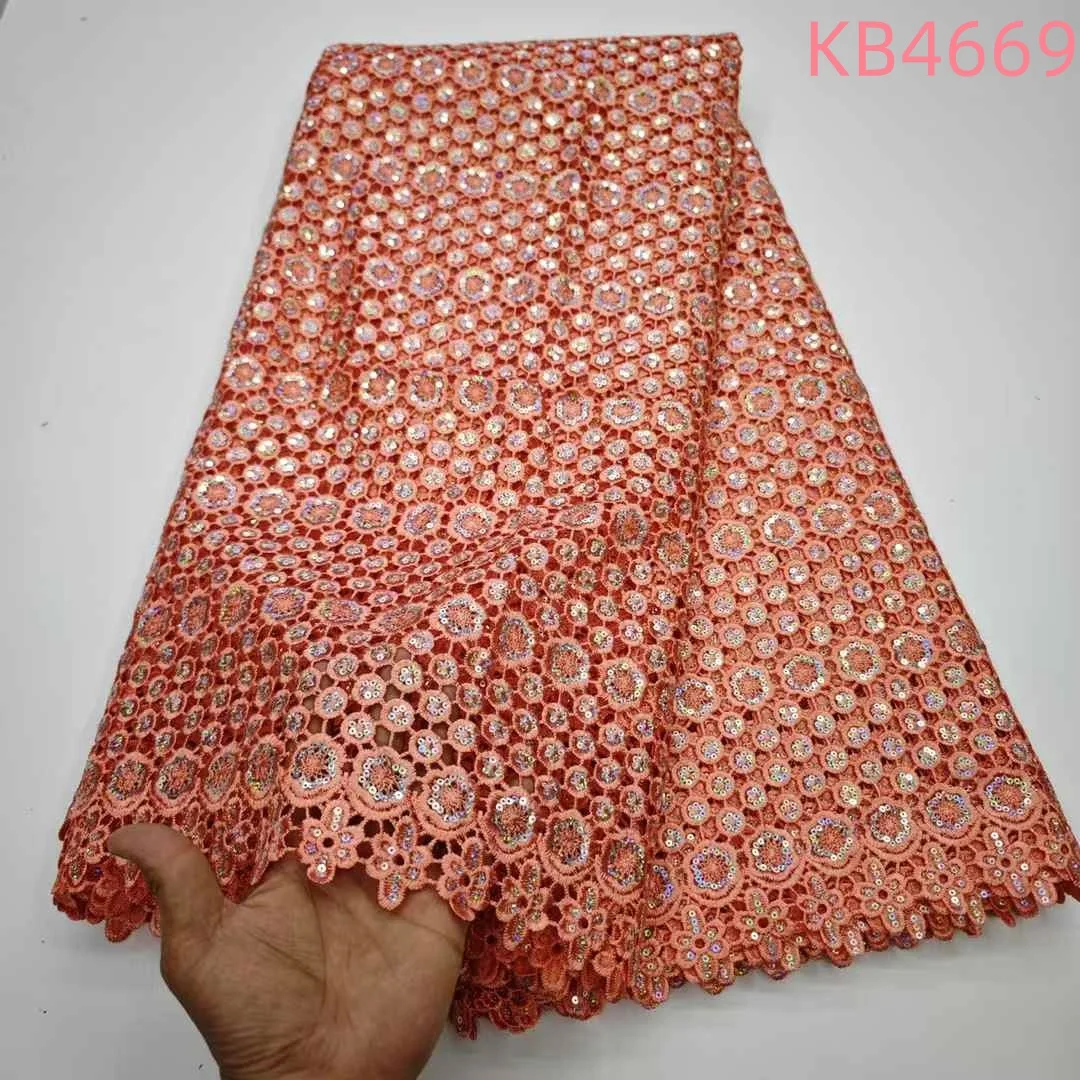 パープルライラック生地コードギピュールレースアフリカ生地レース高品質 2025 ナイジェリアコードレーススパンコール縫製 KB4669