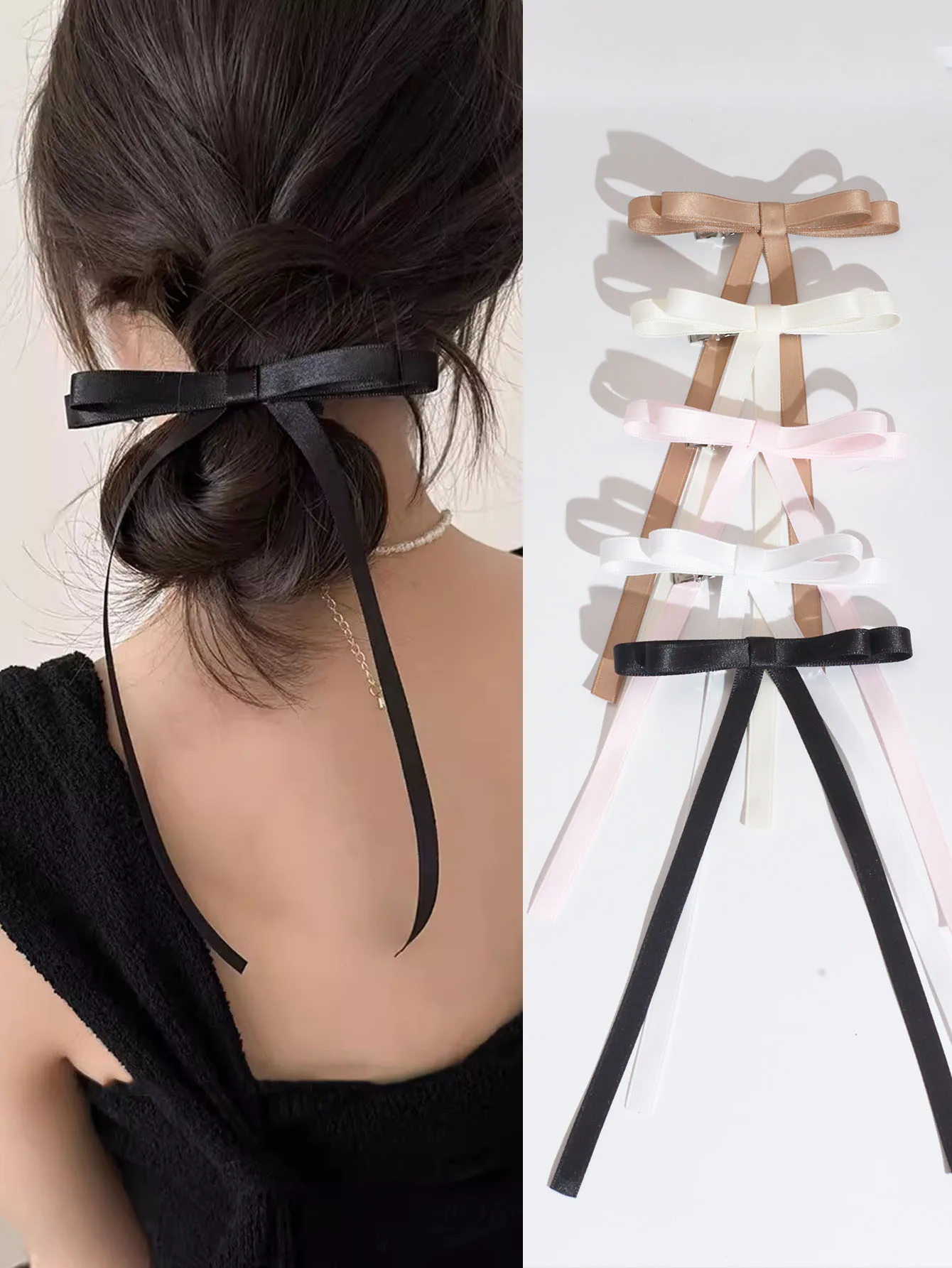 Lystrfac Fashion Bow Tie Ribbon Hair Clips for Women Girls Cute Back Head Top Clip Hairpin  Hairgrips Hair Accessories