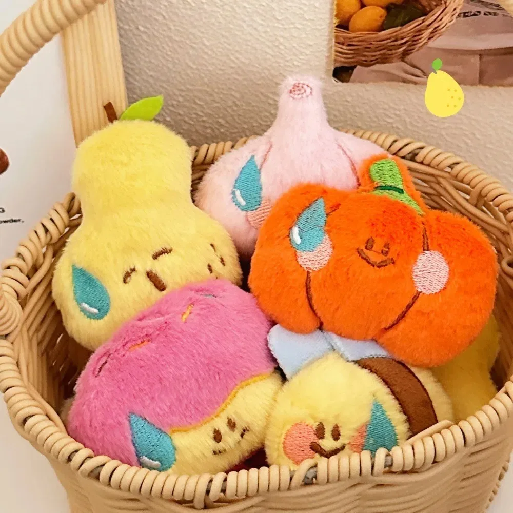 

Cute Cartoon Food Theme Plush Doll Keychain Sweating Expression Bee Stars Fruit Stuffed Doll Creative Bag Charm Decorative Use