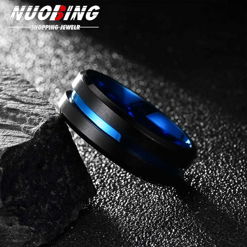 

Fashion Black Tungsten Wedding Ring Steel Ring Men's and Women's Celtic Dragon Inlaid Blue Carbon Fiber Wedding Ring Jewelry