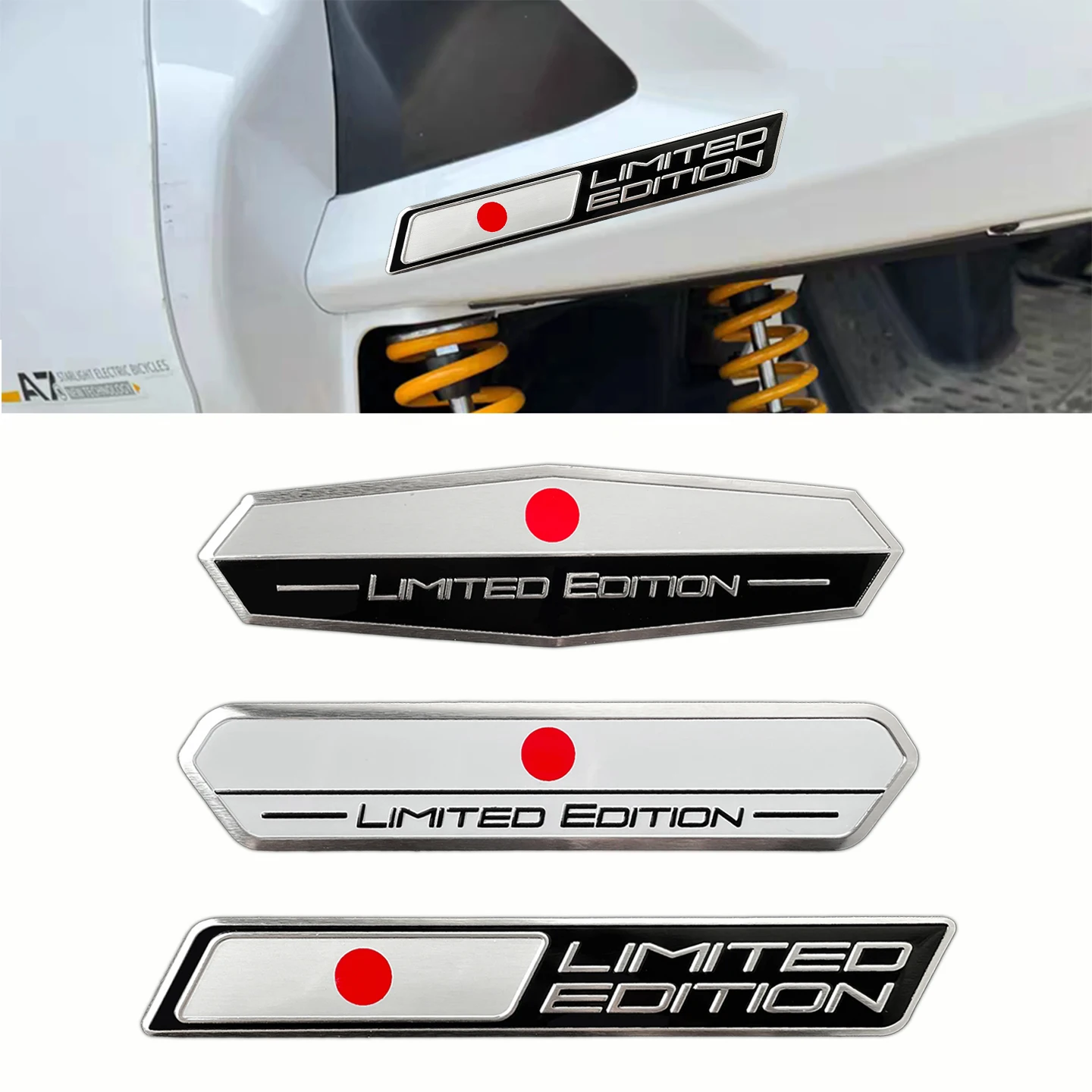 2 pegatinas de aluminio para motocicleta, edición limitada de Japón, diseño de bandera japonesa, accesorios decorativos para carro, auto, moto, scooter.