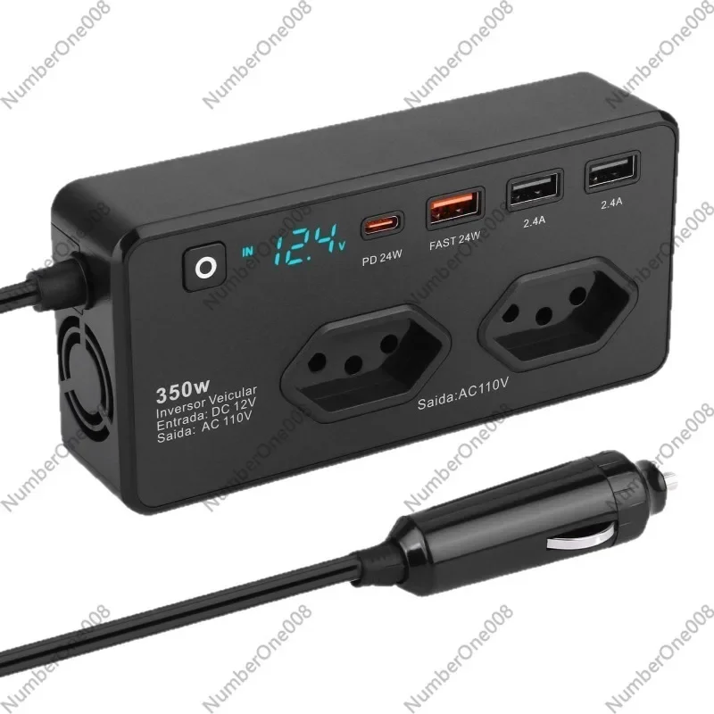 350W Car Power Inverter with Display, PD Fast Charger, Brazil Standard Outlet, 12V To 110V Converter for Vehicle