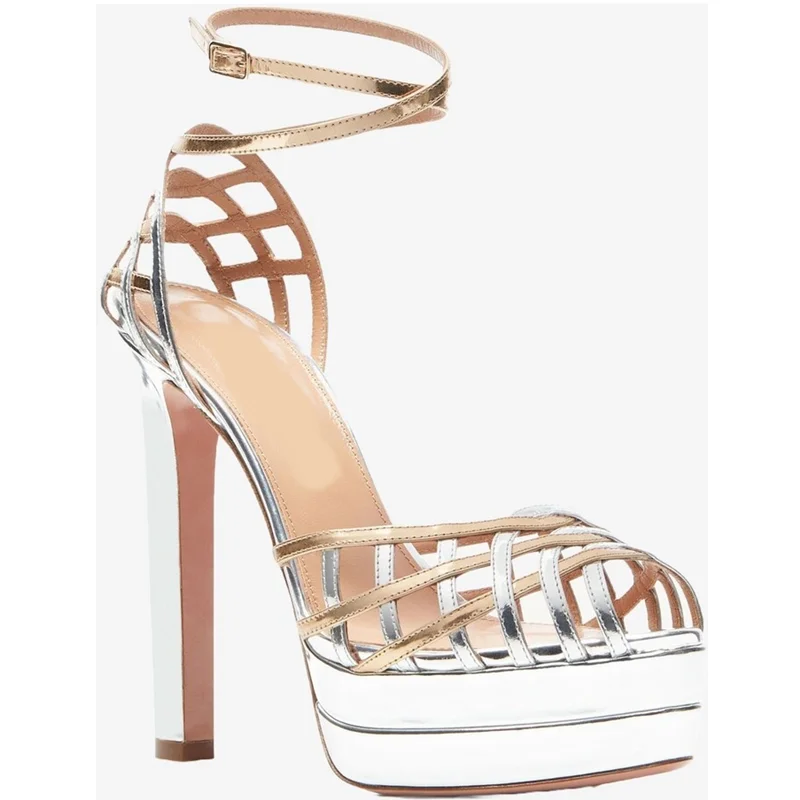 

Platform Cross Tied Peep Toe Leather Sandals Sexy Pointed Toe Shiny Patent Leather Customized New Arrivals Fashion Women Shoes