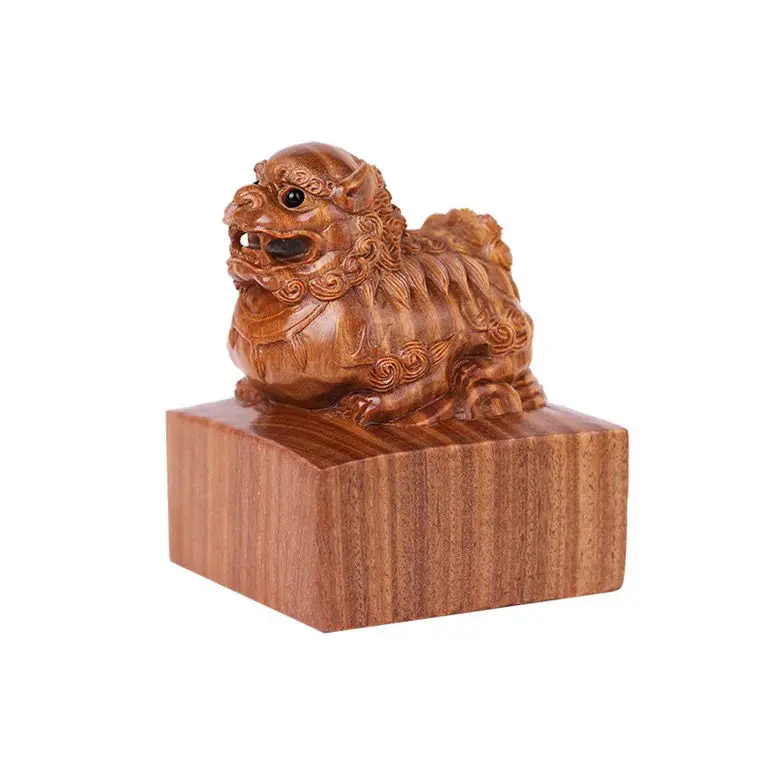 Argentina Green Sandalwood Handmade Wood Carved Lion Seal Seal Hand Handle Animal Ornaments Custom-Made Private Seal Gift