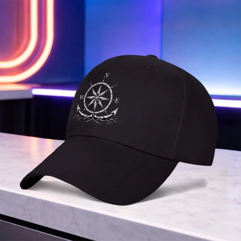 Nautical Compass Anchor Print Baseball Cap – Lightweight Unisex Outdoor Sports Hat for Weddings, Parties, Festivals, Daily Wear