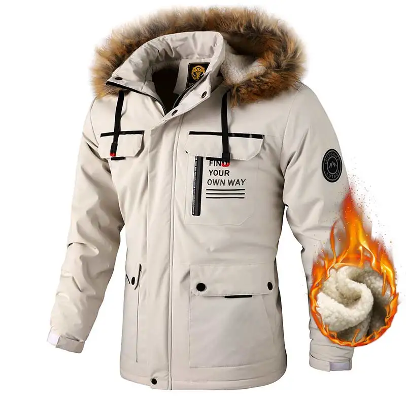 2024 inverno nuovo pile caldo spesso Parka uomo moda collo di pelliccia con cappuccio antivento Parka giacca cappotto uomo classico giacca Casual da uomo