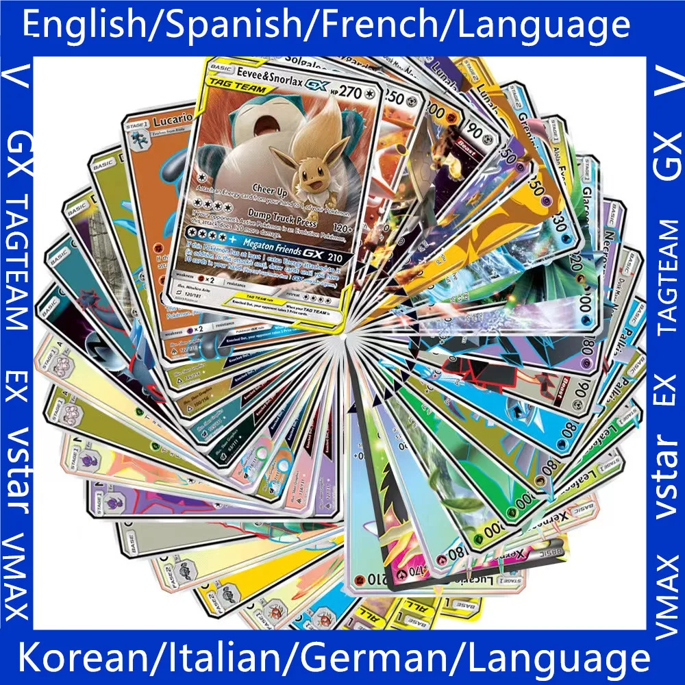 

English French Spanish Version Pokemon Cards 60-120Pcs Pokemon Cartas V MAX GX Children Battle Game Tag Team Shining Vmax TOMY