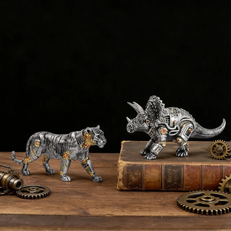 Mechanical Punk Style Animal Sculpture Retro Tiger, Chimpanzee, Rhinoceros, Dinosaur Statue Home Decoration Desktop Accessories
