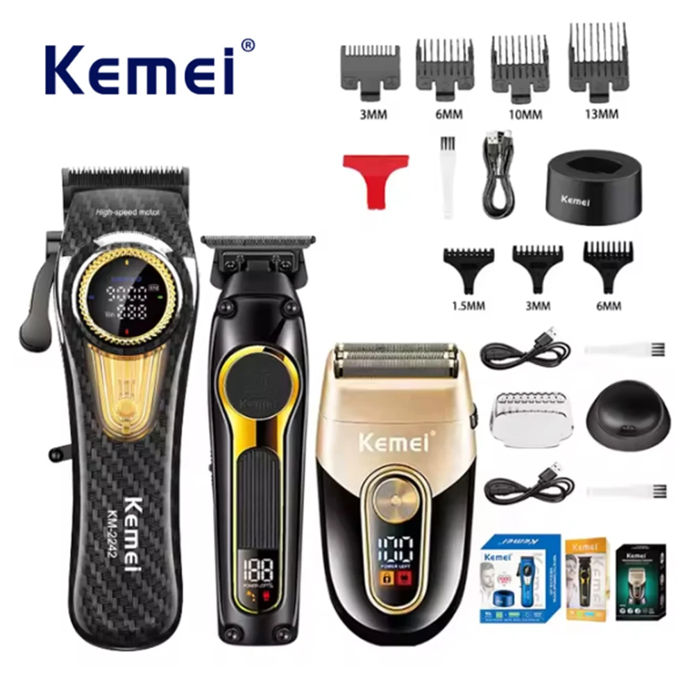 Kemei Professional Electric Hair Clipper Kit Rechargeable Hair Trimmer With Charging Base Shaver For Men KM-2242 KM-2351 KM-3209