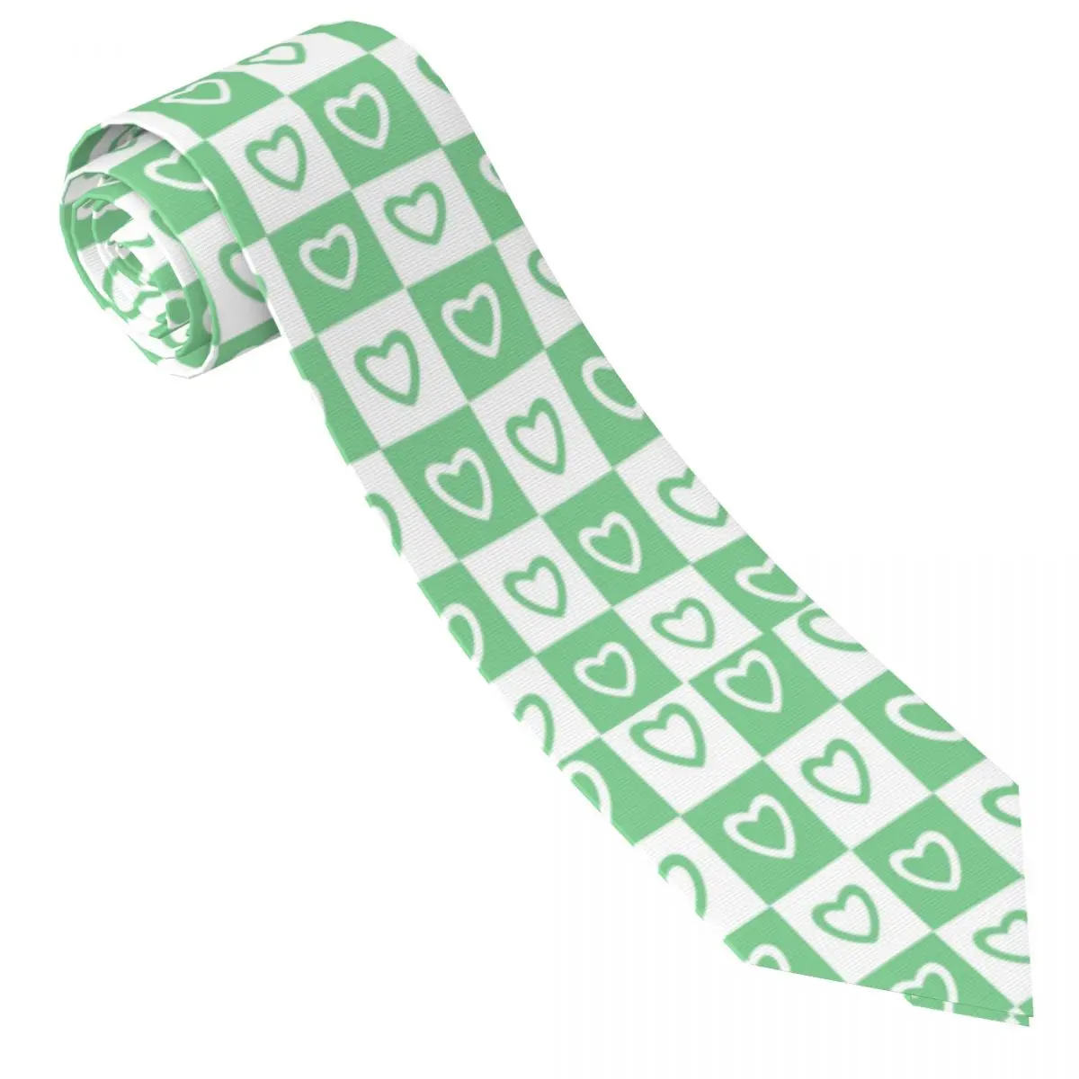 Custom Green White Hearts Checkered Pattern Necktie Men Mens Suit Tie For Thanksgiving Day