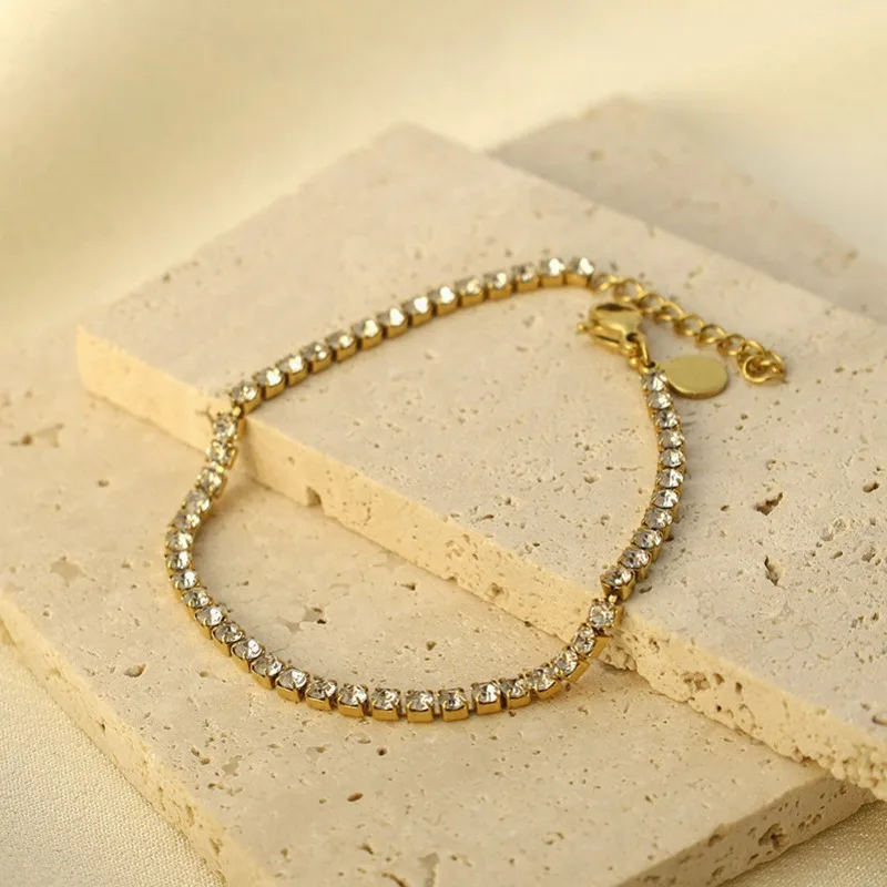 

Браслет из титановой стали и нержавеющей стали, легкий люкс, высококачественный, не тускнеет, ювелирное украшение, теннисная цепочка для девушек