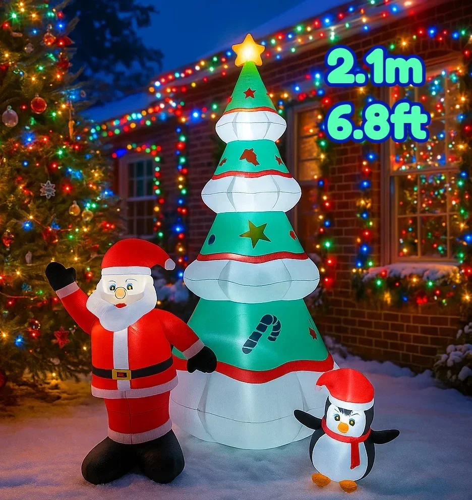 2.1M/6.8FT Christmas Decorations Inflatable Toy Santa Claus Tree Penguin Home Yard with LED Light Party Christmas Decor Toy