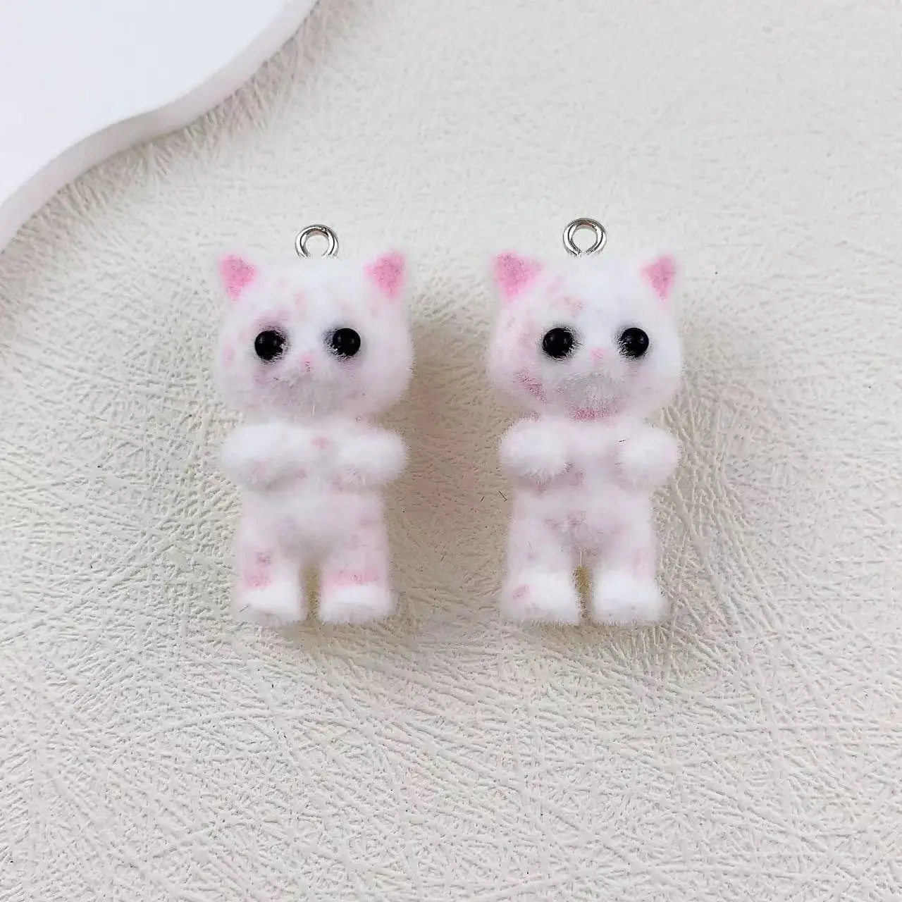 30pcs/lot Flocked Cat Charms Cartoon Animals Resin Pendant for Jewelry Making Diy Earring Necklace Keychain  Accessories