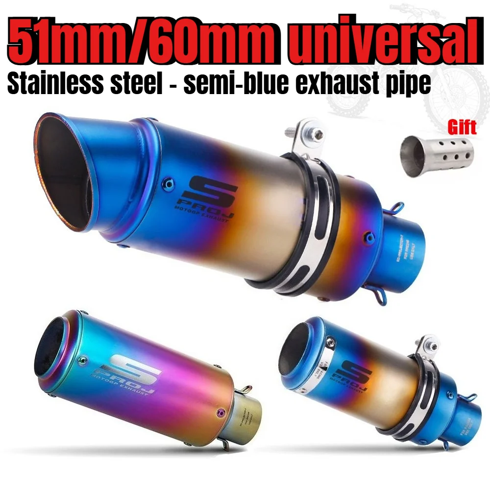 ماسورة عادم الدراجة النارية SC معدلة عالمية مقاس 51 مم/60 مم، من الفولاذ المقاوم للصدأ شبه أزرق مع تصميم DB Killer لـ 250SR Z900 DUKE390 #1