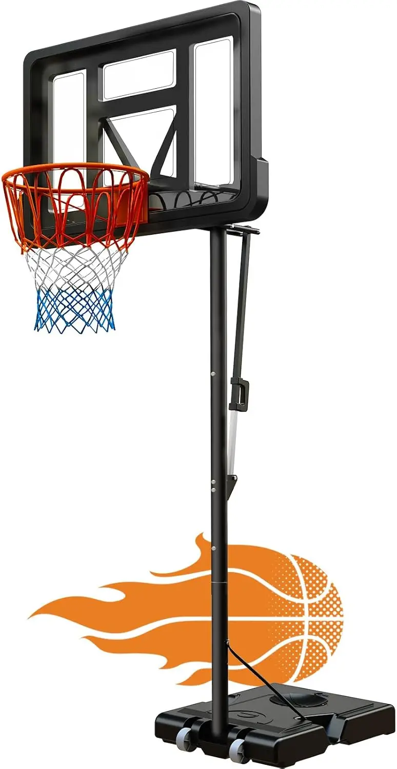 

7.7-10ft Adjustable Portable Basketball Hoop with 44x30in Backboard, Fillable Base & Wheels for Backyard Driveway