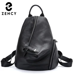 Zency 100% Genuine Leather Casual Backpack For Women Classic Black Student's Schoolbag Vintage Lady Knapsack High Quality Travel