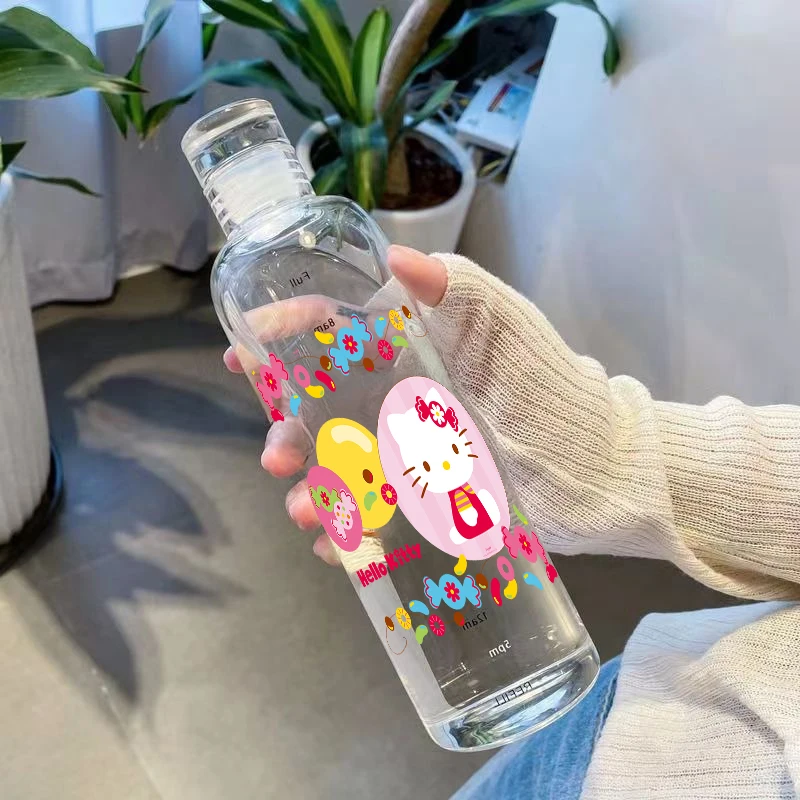 Sanurgente Hello Kitty Time Scale Tasse à eau en plastique anti-chute pour homme et femme, tasse à thé de dessin animé, bouteille d'eau de sport, beau, 500ml, nouveau