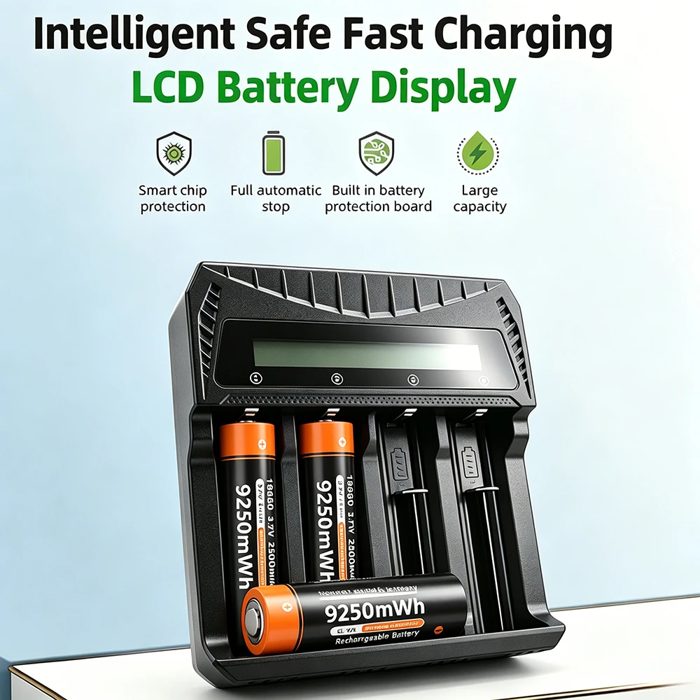 

PHOMAX 18650 Reachargeable battery LCD Fast Charger 3.7V 92500 mWh batteries Highest Capacity 18650 Battery for Flashligh Toys