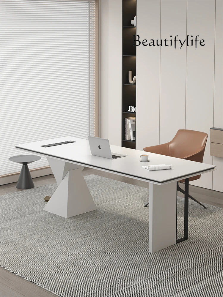 

Italian minimalist desk modern adult study large board solid wood white desk computer table