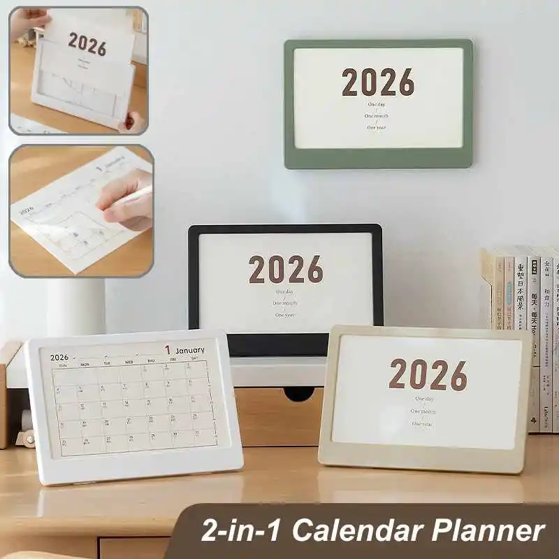 

2-in-1 Calendar Planner Notebook Desk Decoration Hang photo frame calendar schedule student plan note Desktop Ornaments