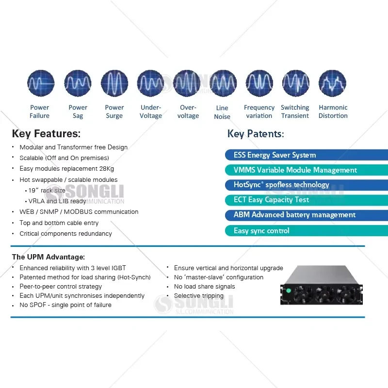 Novatech Global 93PR 25-75kW Three Phase Online UPS Lithium Battery Hot Swappable Module 300kW Parallel 96.3% Efficiency for