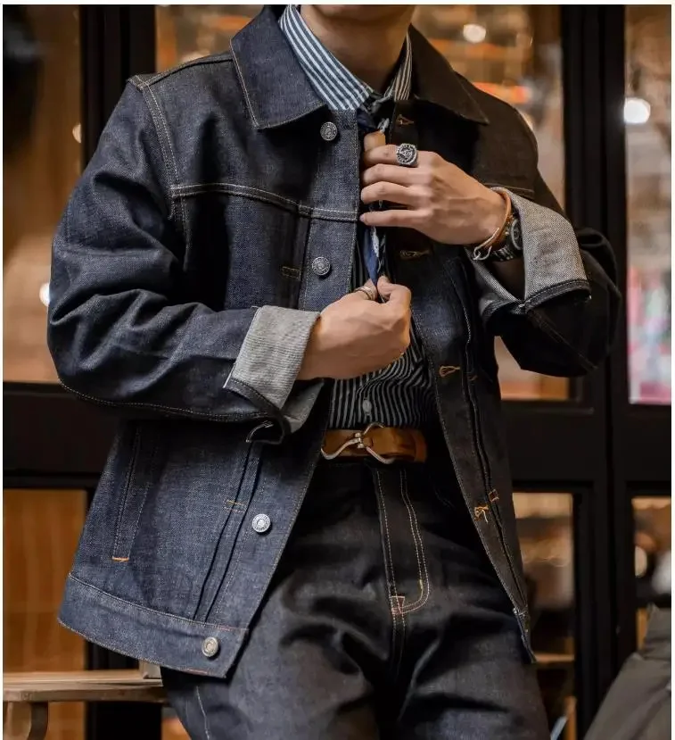 Shop Best.Classic casualType 1 Denim jacket.15.6 OZ thick Rawdenim coat.fashion mens cotton cloth.retro work wear.