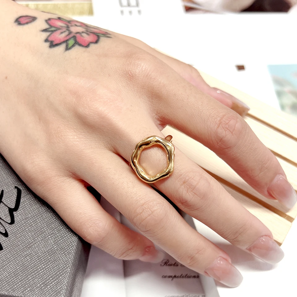 New 316L Stainless Steel Irregular Ring For Women Statement Metal Golden Finger Geometric Rings Minimalist Jewelry Bijoux Femme