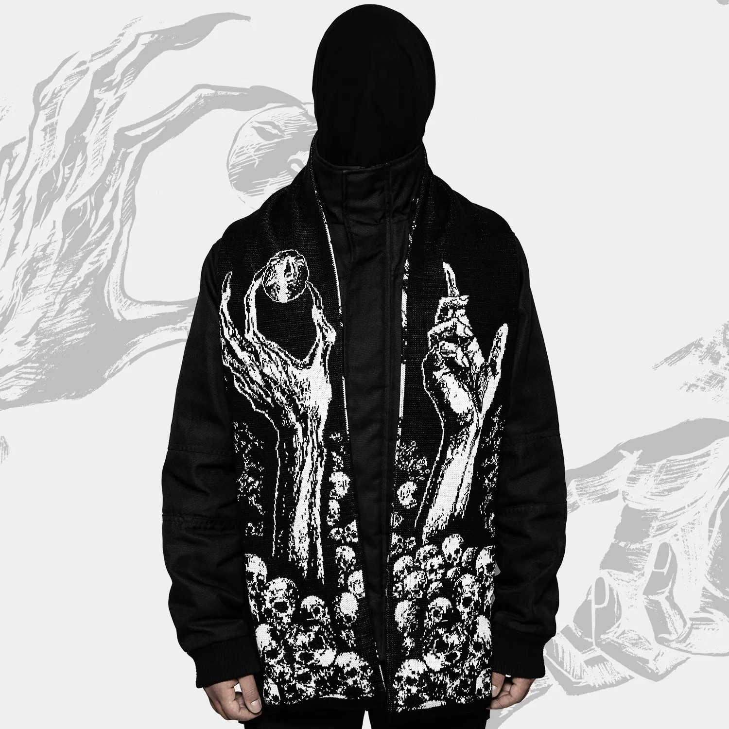 Moda criativa crânio listrado malha y2k cachecol feminino inverno unisex cachecol avental preto borla luminosa kpop feminino luxo