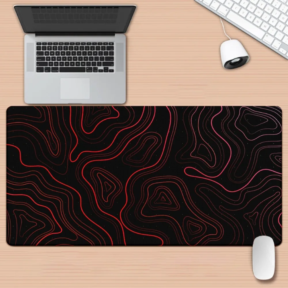 Red Topographic Contour Extended Desk Mat, Terrain Map Gaming Mouse Pad, Non-Slip Large Mousepad for Gaming Decor
