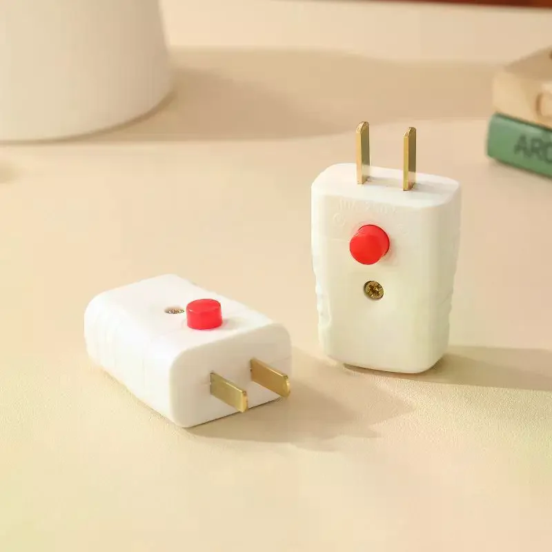 2 Prong Electric Power Plug With On Off Switch And Thick Pure Copper Pin 10A 250V For Home Office Daily Use Wiring Supply