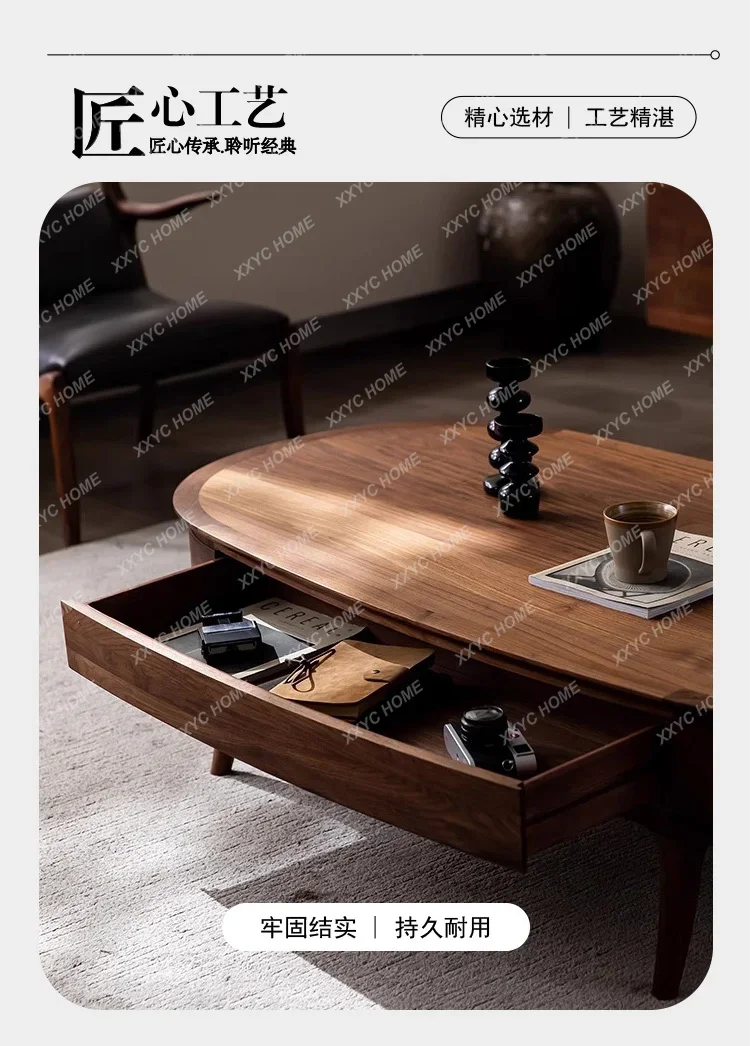 A Chinese Simple Walnut Coffee Table Light Luxury Living Room Furniture Solid Wood Oval Office Side Table