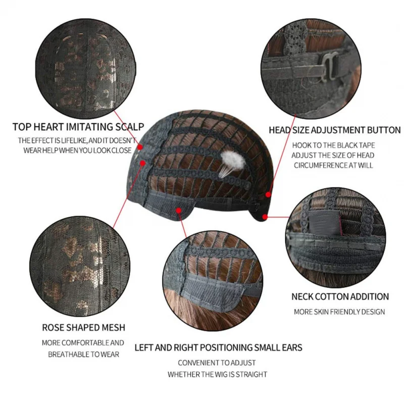 باروكة شعر قصيرة مستقيمة مع غرة، شعر مستعار بني صناعي عالي الكثافة للنساء (بني داكن، 14 بوصة)