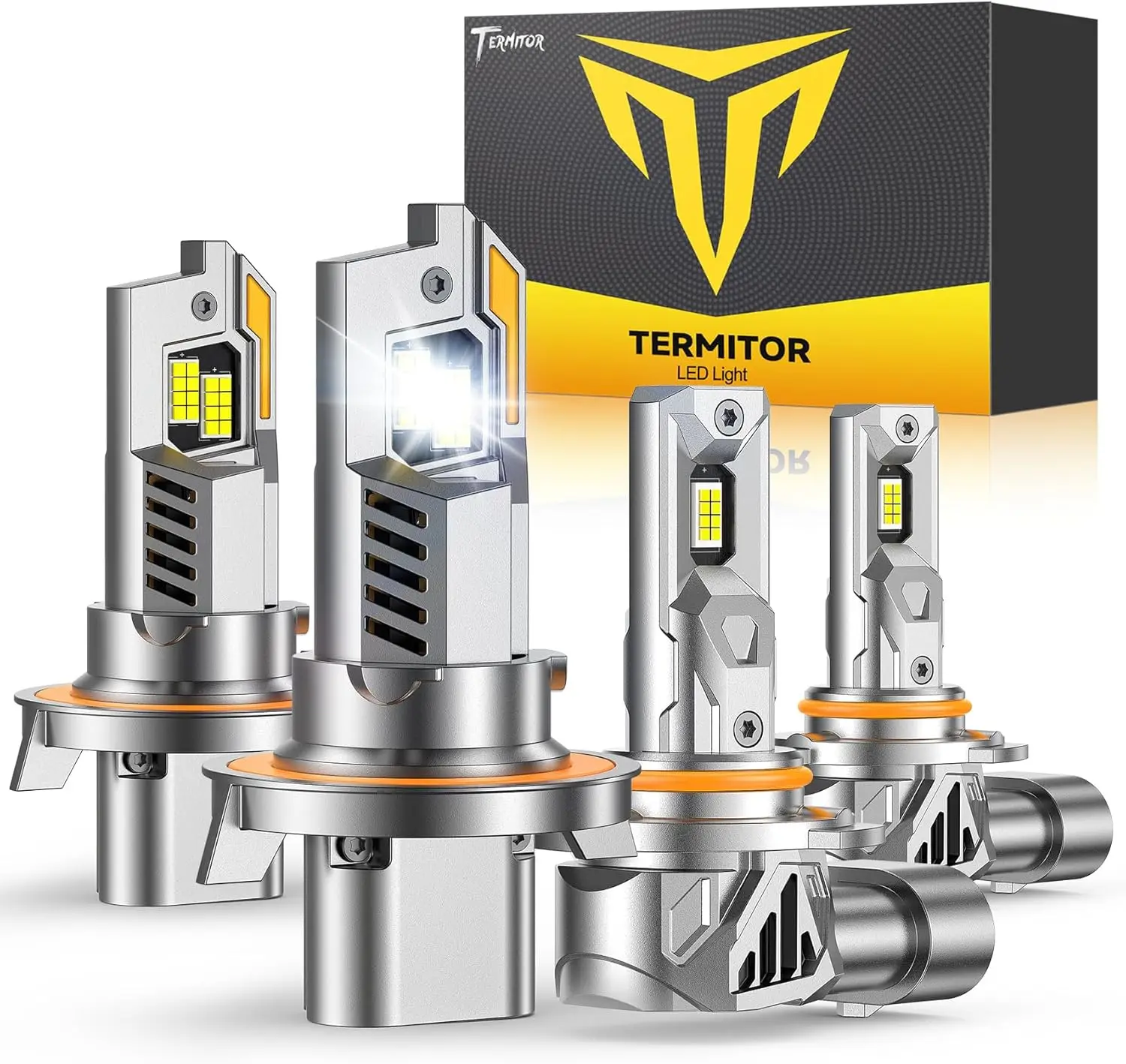 Termitor H13/9008 H10 LED Bulb Combo – 100,000LM 15X Ultra-Bright, 6500K Cool White, Compatible with Ford F-150 2004–2014, True 1:1 Size for 9008/H13 & H10/9145/9140, Plug-and-Play Headlight Eyebrows, Pack of 4