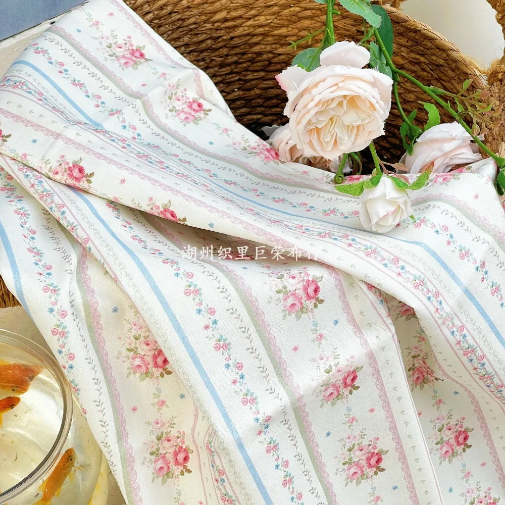 140x50cm 40s Digital Print Cotton Striped Fabric for Women Kids Dress Sewing Cloth