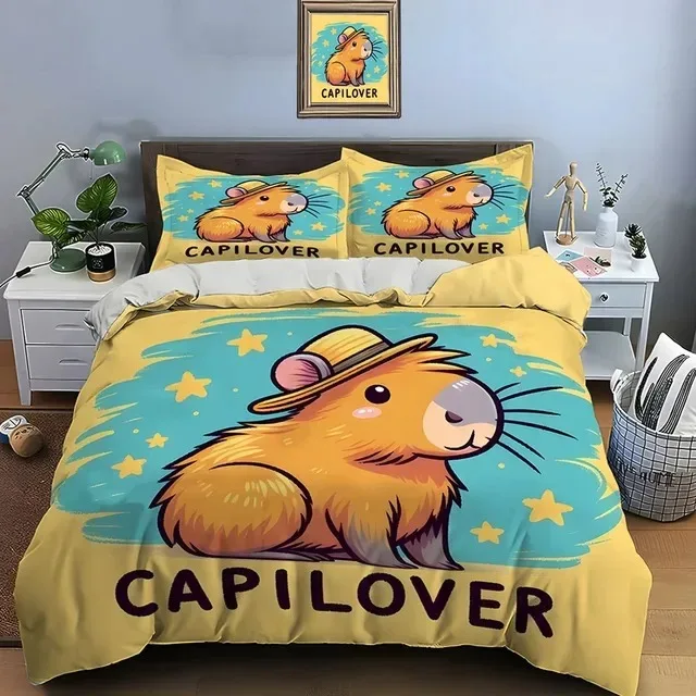 Cute Cartoon Capybara Print Bedding Set Duvet Cover 1 Duvet Cover 2 Pillowcases Adult and Boys Bedding Set Luxury Gifts