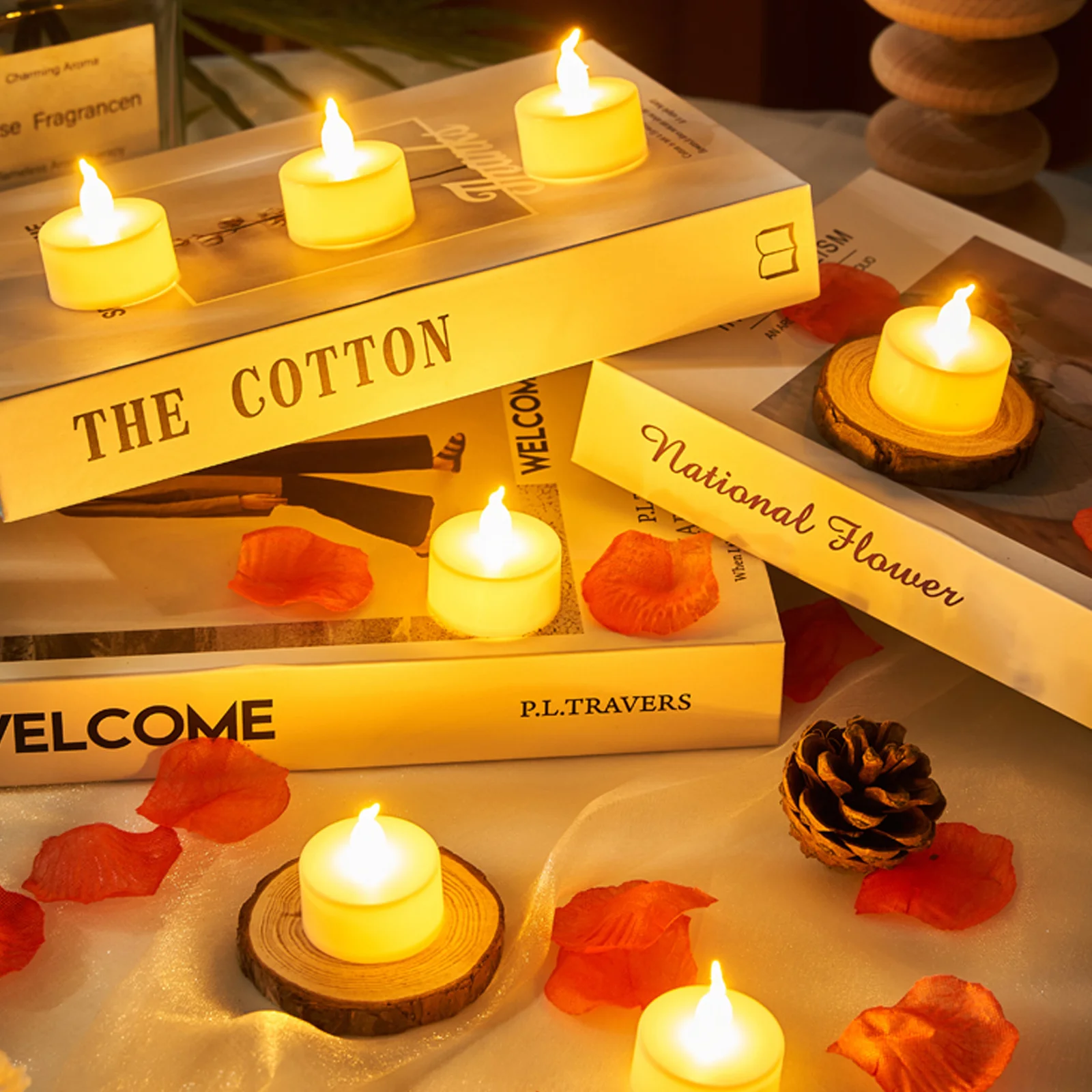 

1 set 1 Set Led Tea Light Candles Rose Petals For Wedding Engagement Romantic Scene Lighting Decoration Gift Home Decor Lamp