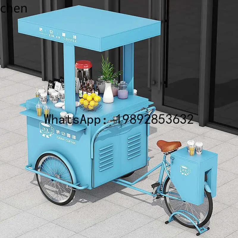 BB  Mobile Coffee Cart Multifunctional Sales Car Decorations Reverse Ride  Stall Outdoor Milk Tea Ice Cream Three Direct Sales