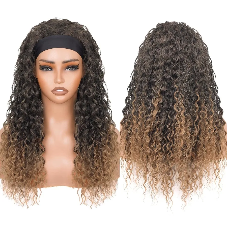 20 بوصة موجة عميقة غلويليس مجعد عقال شعر مستعار للنساء مع 180 كثافة الشعر الاصطناعية نصف شعر مستعار مع نسيج الإنسان أومبير B
