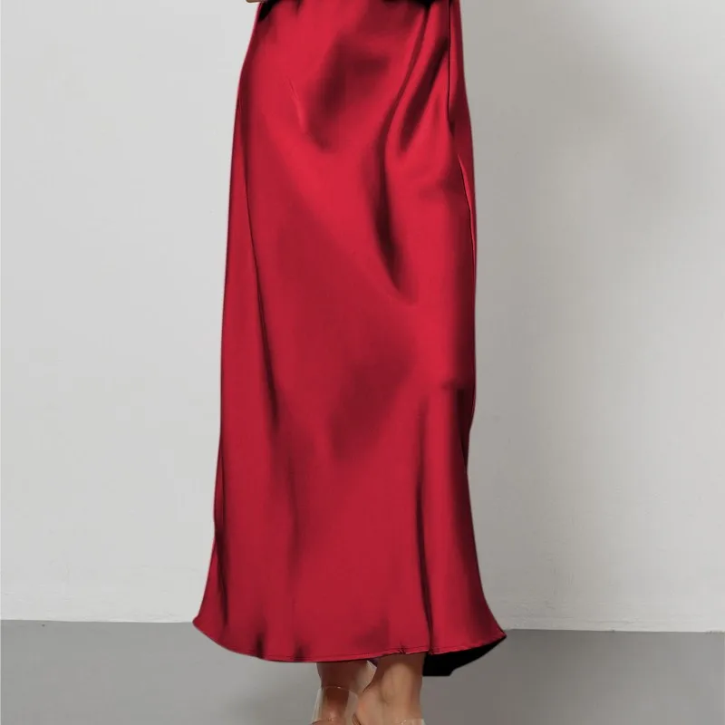 تنورة ميدي عالية الخصر للتخسيس للنساء بلون سادة بحاشية حورية البحر بقصة مستقيمة لخريف وشتاء أساسية Ropa De Mujer #5