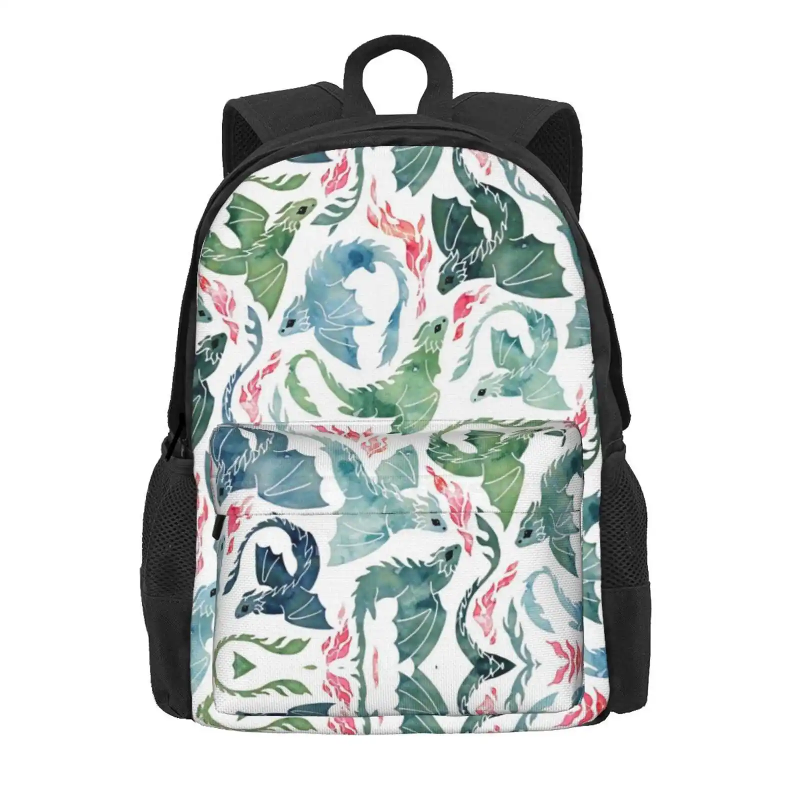 Dragon Fire Blue & Green Hot Sale Schoolbag Backpack Fashion Bags Sea Green Watercolor Scarlet Prussian Blue Mystical Flames