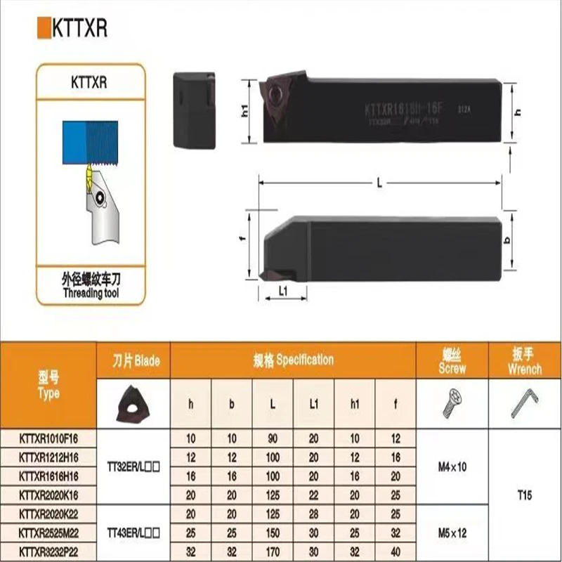 1pcs NEW KTTXR1010H-16F KTTXR1212F-16F KTTXR1616H-16F KTTXR2020K-16F Threading Holder for TT32R or 16V ER AG60