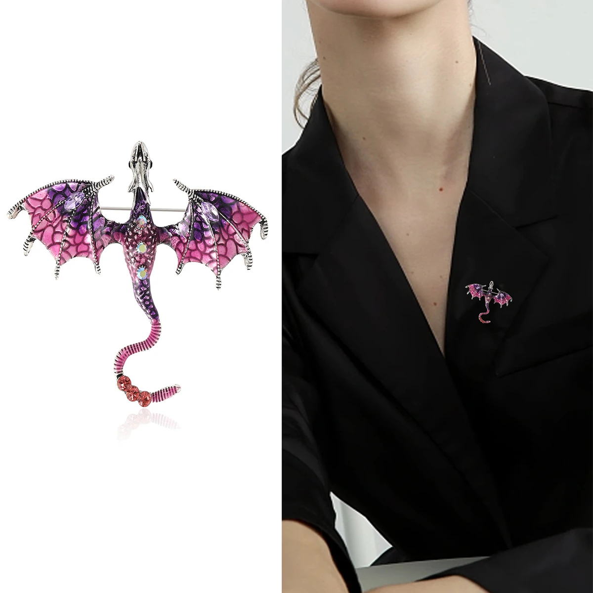 Rhinestone Dragon Brooches for Women Unisex Enamel Flying Legend Animal Pins Banquet Party Backpack Gifts Jewelry Accessories