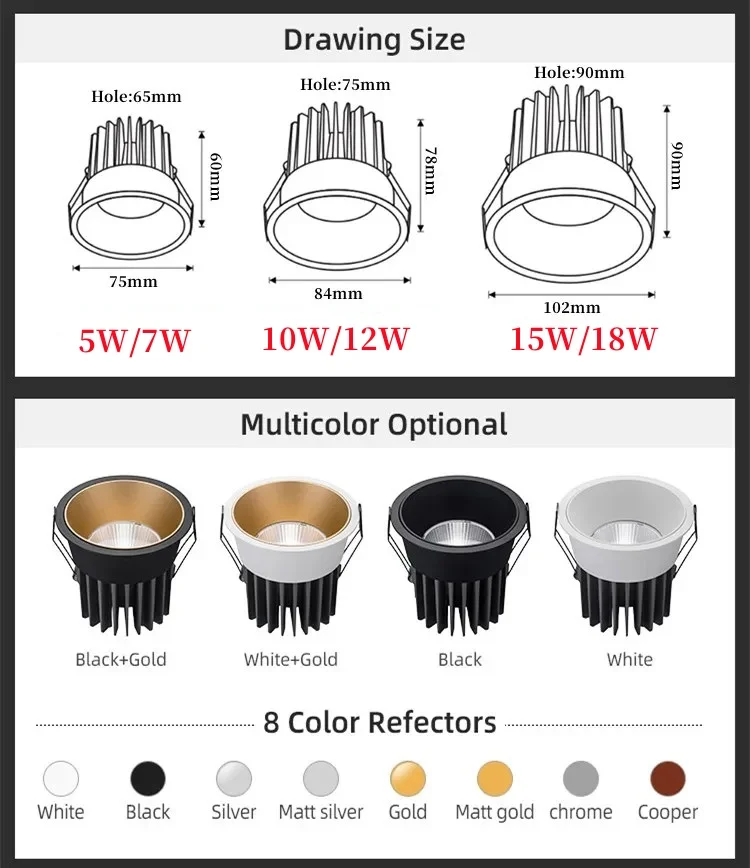 Dali / 0-10V Dimmable Led Downlight Recessed Ceiling Lamp Spotlight Led COB Light 5W 7W 10W 12W 15W18W AC 220V Home Office Store